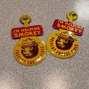 Vintage 1960’s Smokey the Bear Forest Fire Prevention Badges